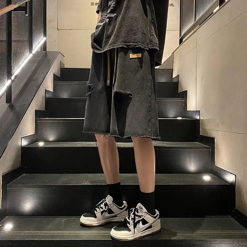 Men's New Style Spliced button Zipper Loose Versatile Casual Shorts