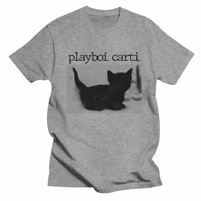 Playboi Carti  T Shirts Cute Cat Harajuku Print Tee Regular Mens Rapper