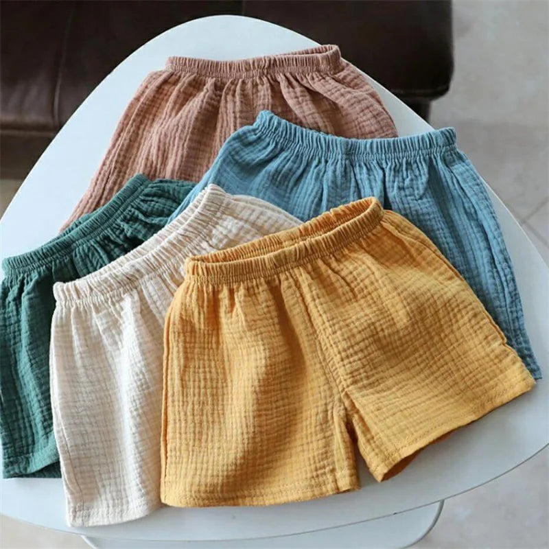 Cotton Linen Kids Girls Shorts Solid color Summer Boys Five-point Pants