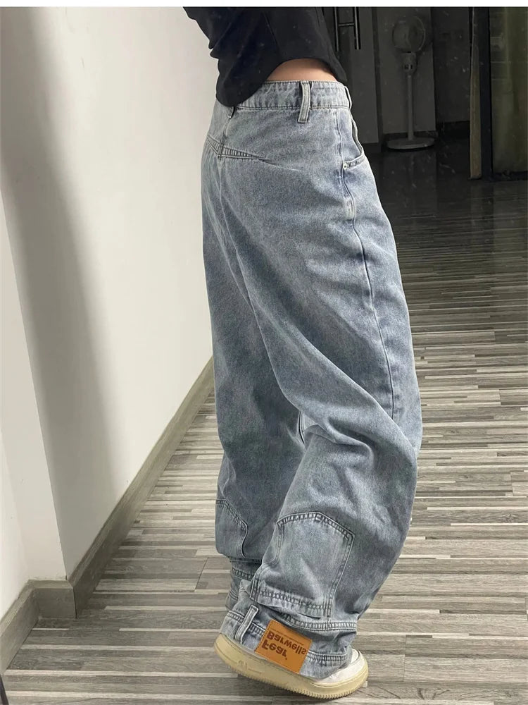 Fashion American Retro Baggy High Waisted Jeans Women High Street Denim Pants