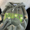 Y2k Zip Up Hoodie Women Spring Retro Embroidered Letter Loose Long Sleeve