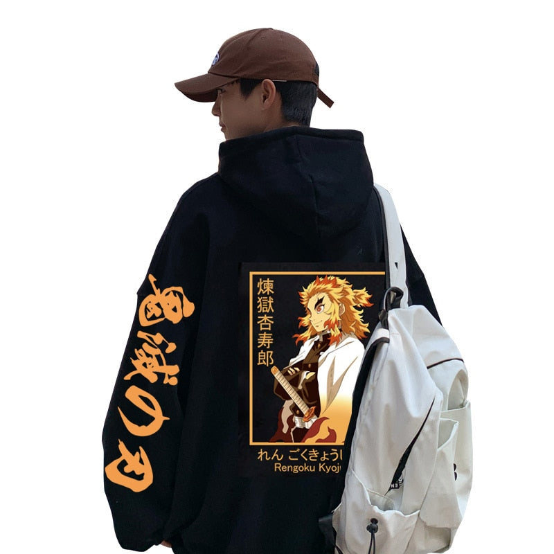 Get Fired Up with Kyojuro Rengoku: Funny Hot Anime Hoodies for Men Cozy Oversized Sweatshirts for Winter Streetwear