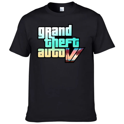 New 2023 GTA Game Men's Streetwear T-Shirt 100% Cotton, Crew Neck, Summer Short Sleeve Top