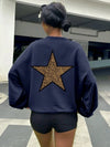 Street Women Sweatshirts Imitation Denim Prints Star Graphic Pullover