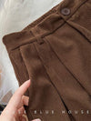 High Waist Women Retro Corduroy Pants Fall Straight Causal Full Length Trousers