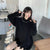 Vintage Korean Fashion: Oversize Black Ripped Sweater for Women
