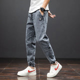 Harem Denim Jeans Spring and Summer Slim Fit with Drawstring, Ankle-Length with Pockets