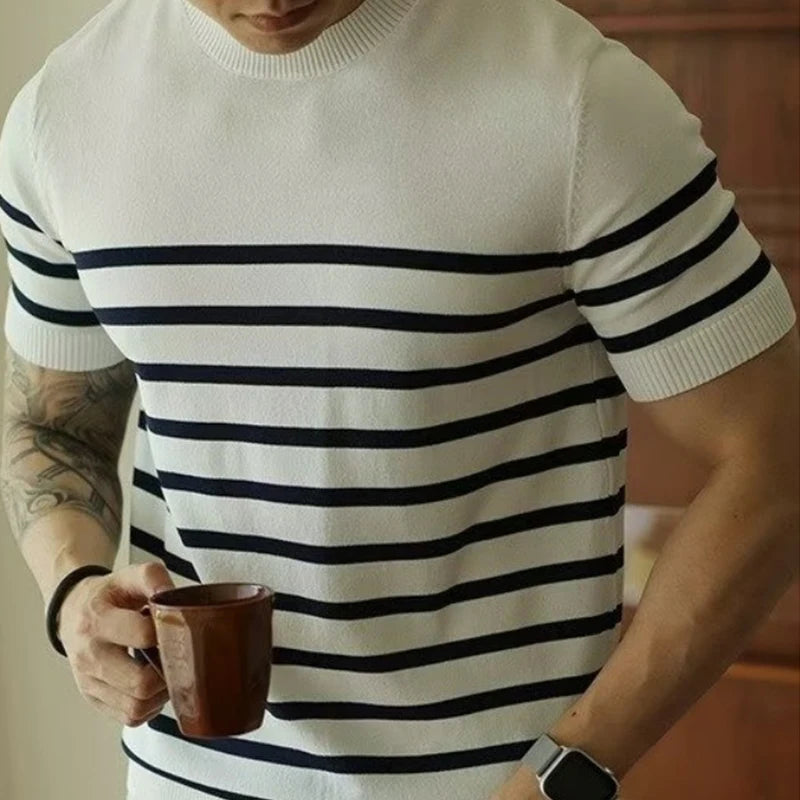 Summer Fashion Striped T Shirt Men Casual Slim Fit Short Sleeve O Neck