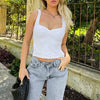 Women's White Backless Tank Top Summer Slim V-Neck Crop Top