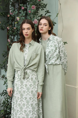 linen shirt + dress collection high quality print linen and knitting cardigan