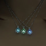 Luminous Glowing In The Dark Moon Lotus Flower Shaped Pendant Necklace