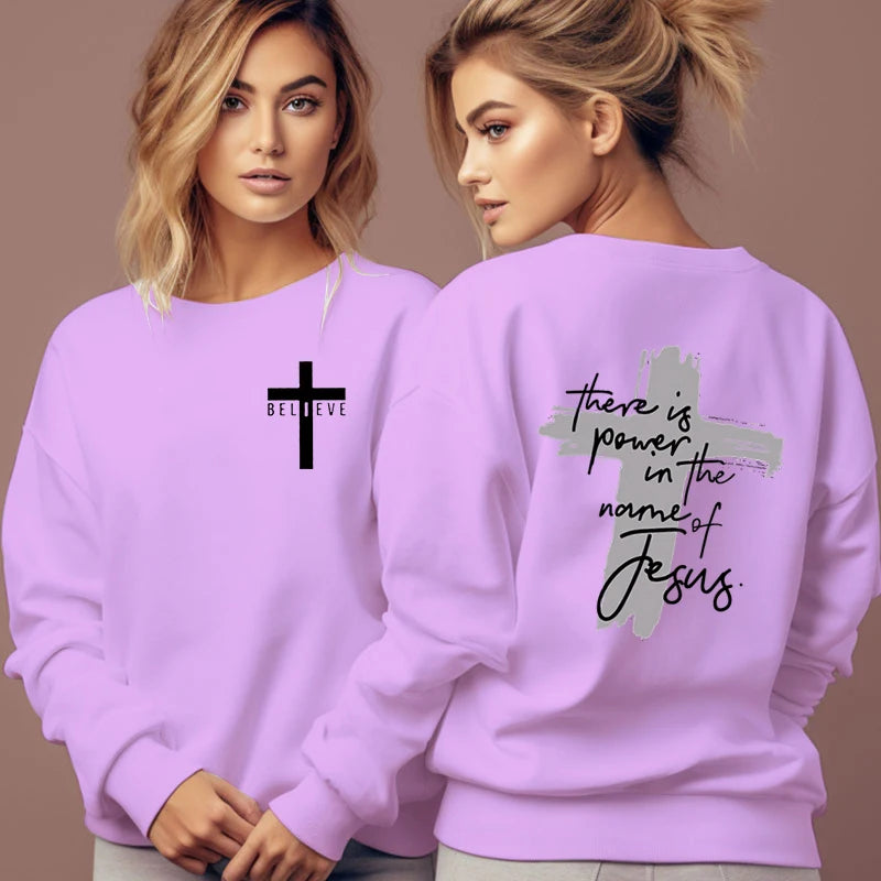 Women Christian Sweatshirt Power in Jesus Pullover