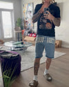 Retro-Jeansshorts mit Buchstabenstickerei 