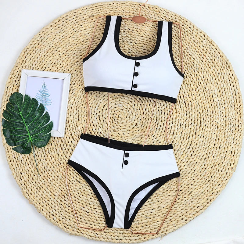 Women's Swimwear High Waist Bikinis Shorts Luxury Ribbed Two-piece