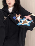 Star Patch Zip Up Hoodie Oversized Y2k Pullover