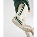 Sweatpants Spring Elastic Waist Straight Long Trousers Side Line Geometric