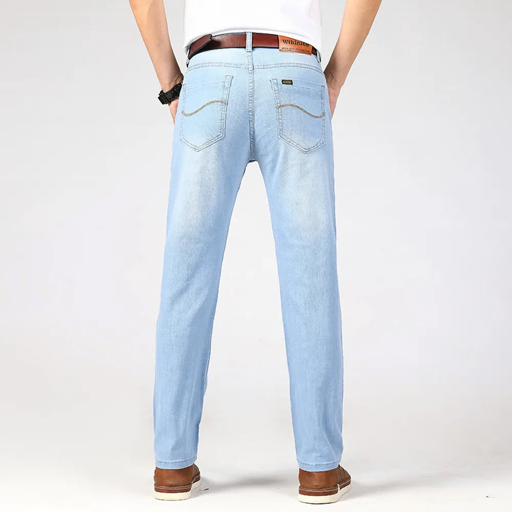 Jeans Men Light Blue Casual Straight Stretch Fashion Classic Work Denim