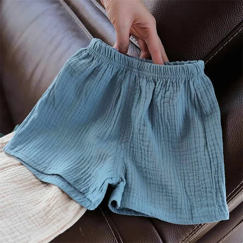 Cotton Linen Kids Girls Shorts Solid color Summer Boys Five-point Pants