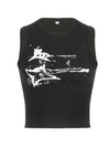 Guitar Print Sleeveless Tank Top Y2K Casual Ribbed Women Grunge Crop Top