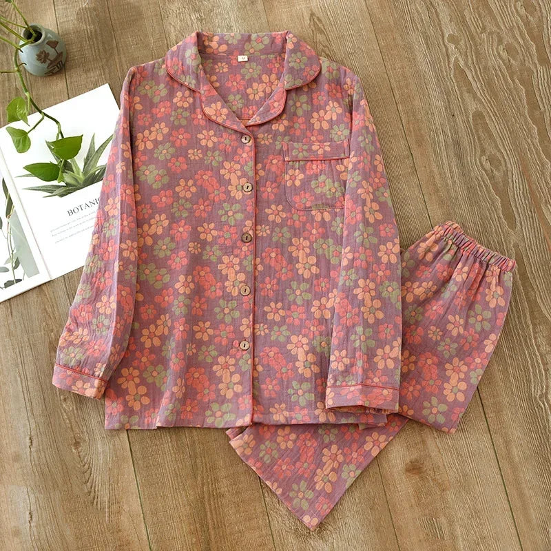 2025 new spring and summer women's pajamas suit long-sleeved trousers two-piece