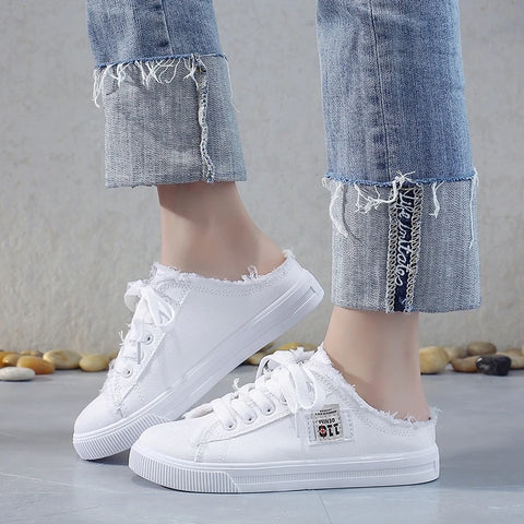 Women Canvas Shoes flat sneakers women casual shoes low upper lace up white