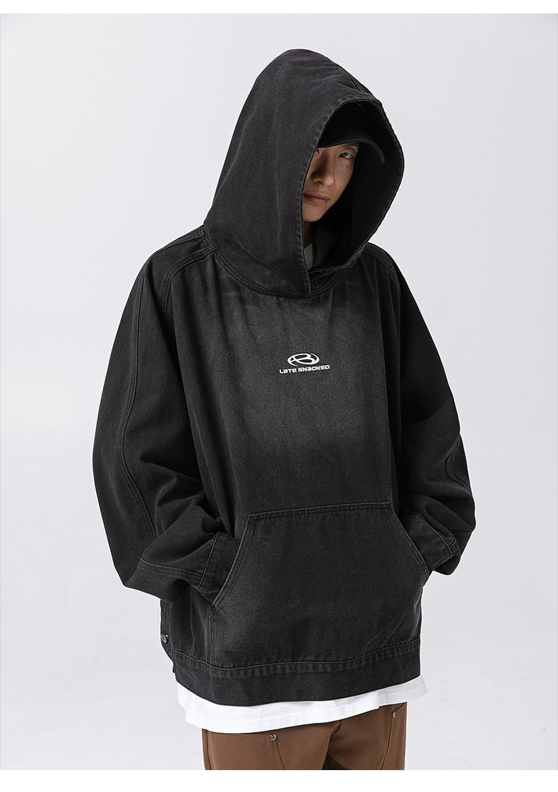 Denim Hoodie Men's Harajuku Oversized Loose Pullover for Hip-Hop Streetwear
