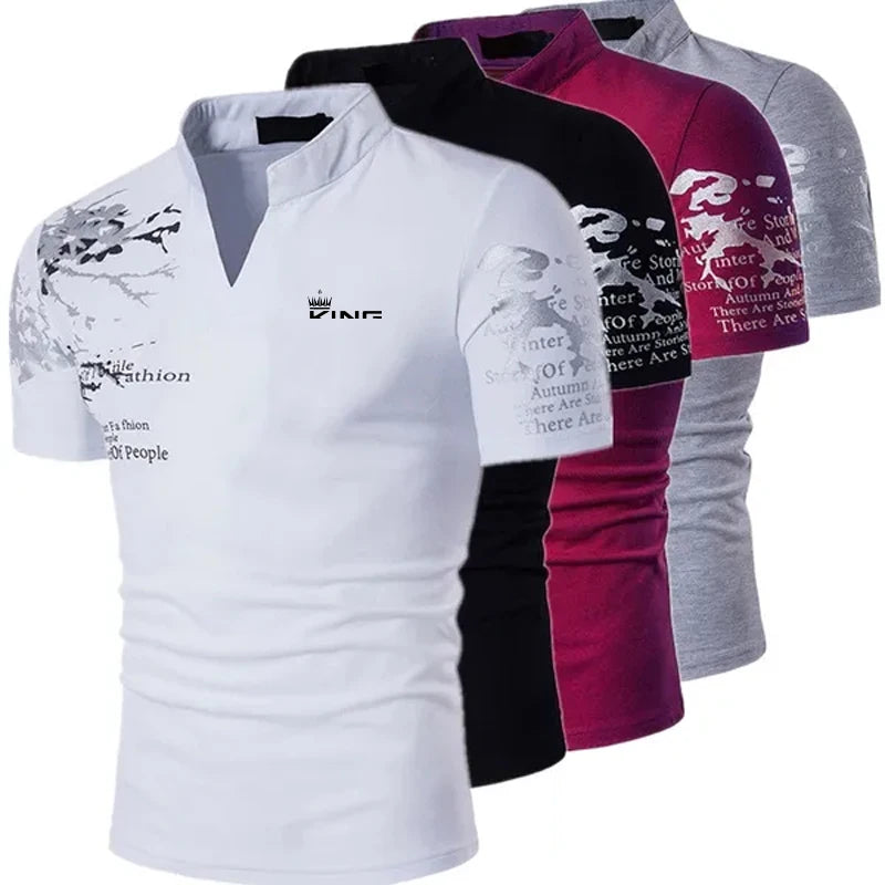 Mens Graphic Print Polo Shirt Golf Streetwear Fashion Top