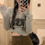 Y2K Grunge Revival: Gray Graphic Crop Top - Women's Long T-Shirt for Trending Korean Style