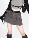 High Waist Mini Belt Denim Cargo Skirt