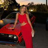 2024 Women's Fashion Round Neck Loop Buckle Sexy Off waist Midi Sleeveless