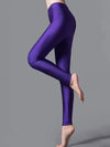 Polyester Light Glitter Leggings Purple Elastic Waist High Stretch Tight Shiny