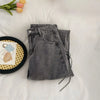 Trendy American Retro Lace Up Wide Leg Denim Jeans