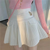 Women's White Pleated Mini Skirt High Waist A-Line