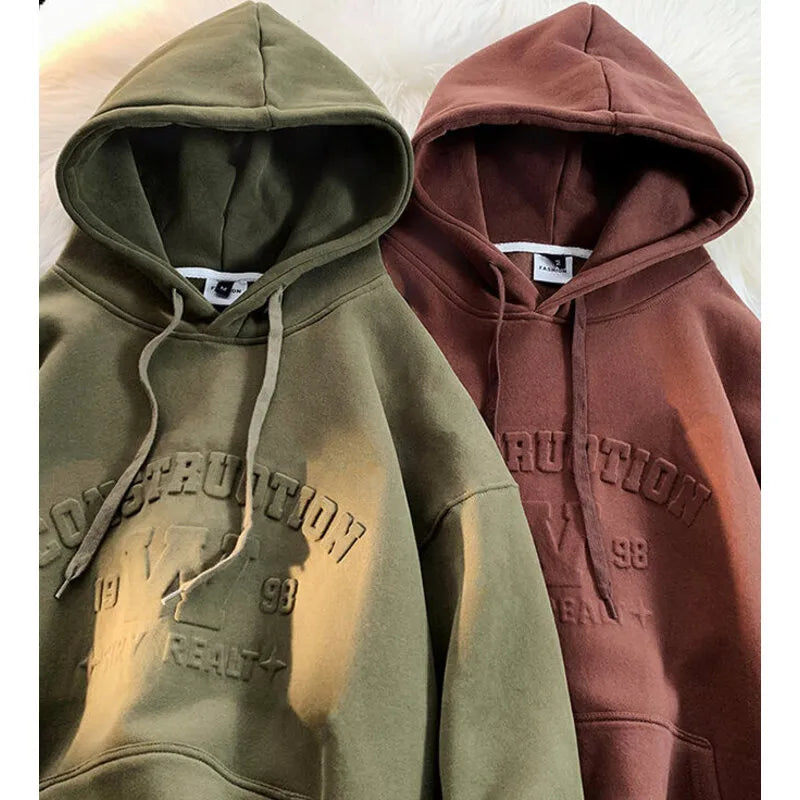Steel Stamp Hooded Shirts for Men: Baggy Fashion, Drawstrings, and a Trendy Hip Hop Touch