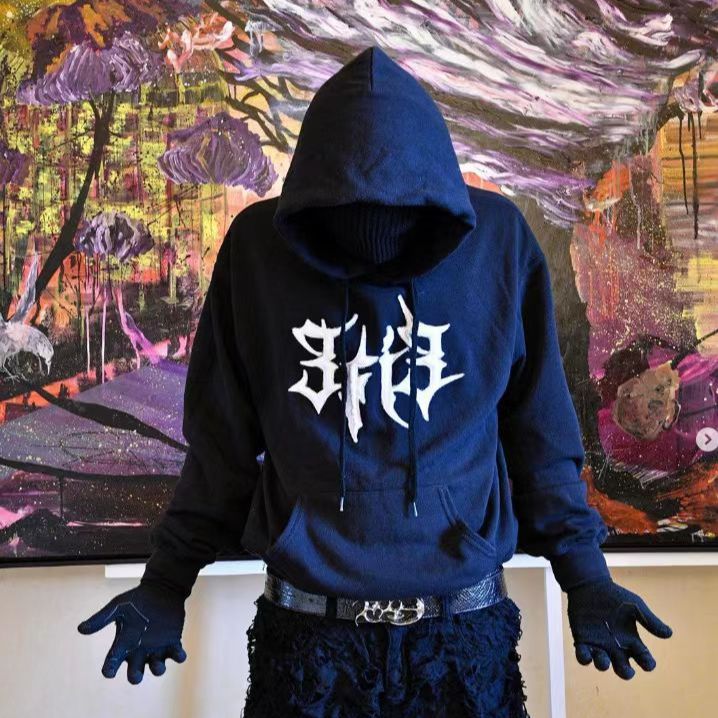 Y2K Oversize Hoodie Men Goth Letter Embroidery Harajuku Streetwear Sweatshirt
