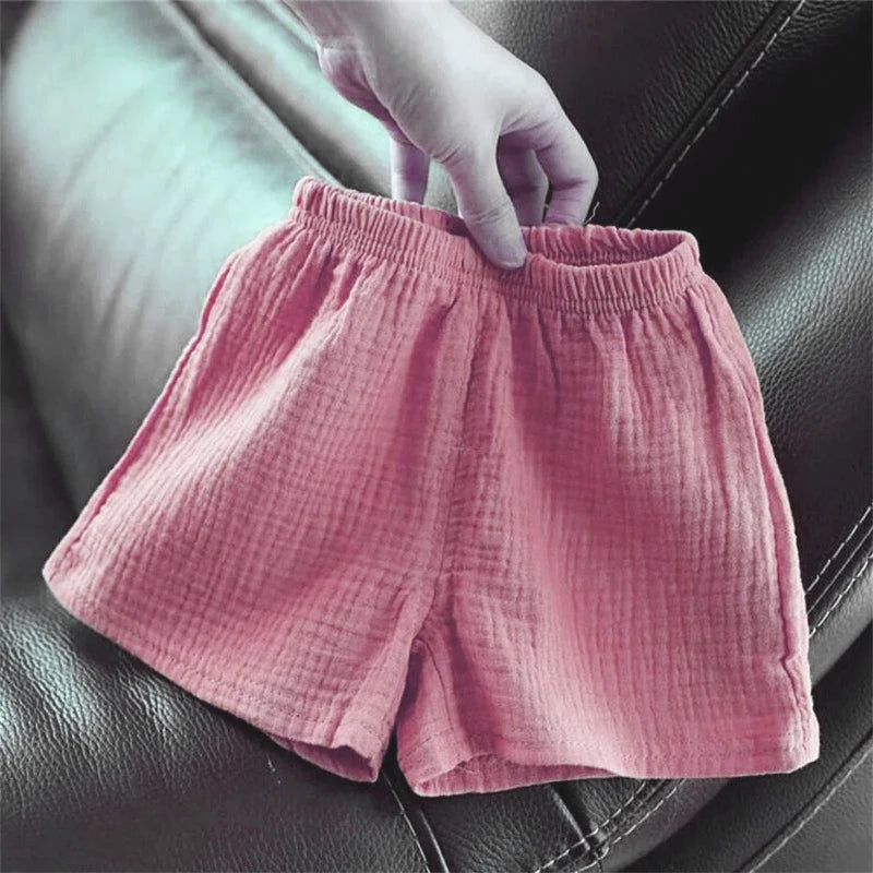 Cotton Linen Kids Girls Shorts Solid color Summer Boys Five-point Pants