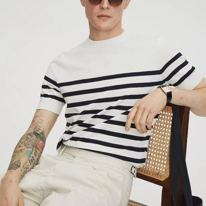 Summer Fashion Striped T Shirt Men Casual Slim Fit Short Sleeve O Neck