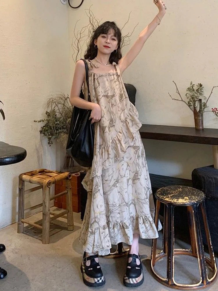 Strap Floral Long Dress