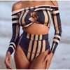 One Shoulder Hollow Split Style Plaid Bikini