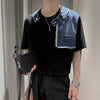 Fake Two-piece Denim Patchwork T-shirt Men Summer Short Sleeve Loose Casual