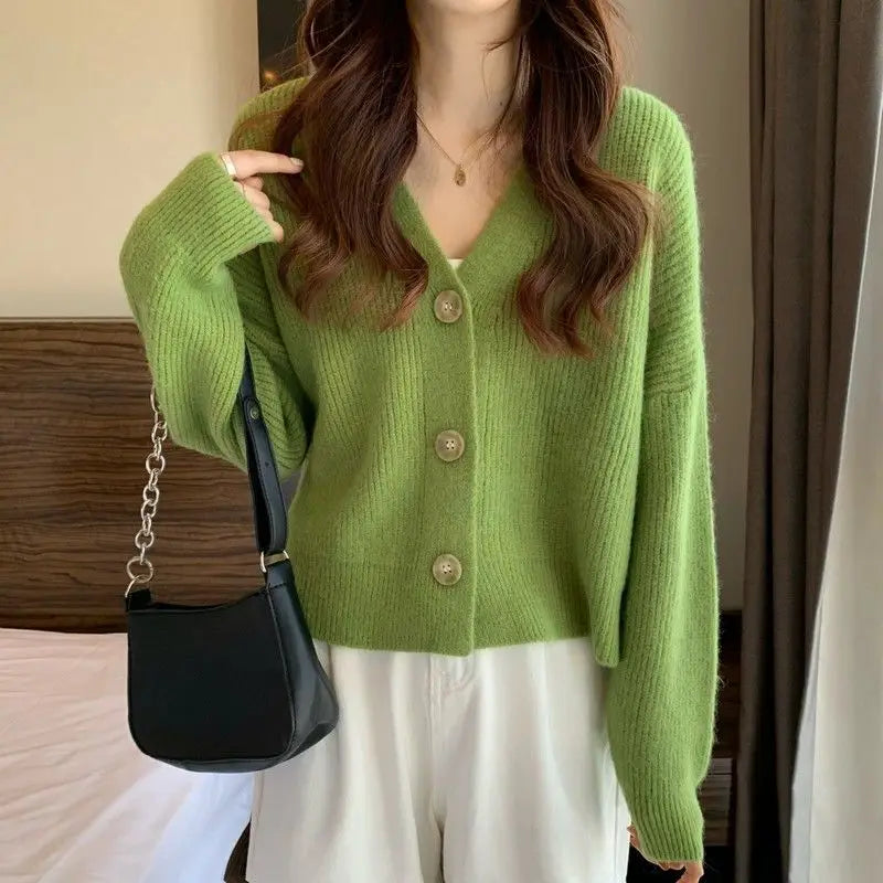V Neck Knitted Sweater Cardigans Women Winter