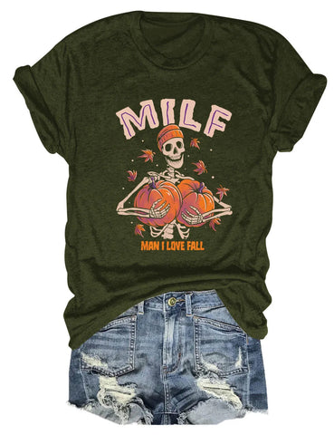 MILF Man I Love Fall Fun Printed Round Neck Short Sleeve Fashion Loose T-shirt High Street