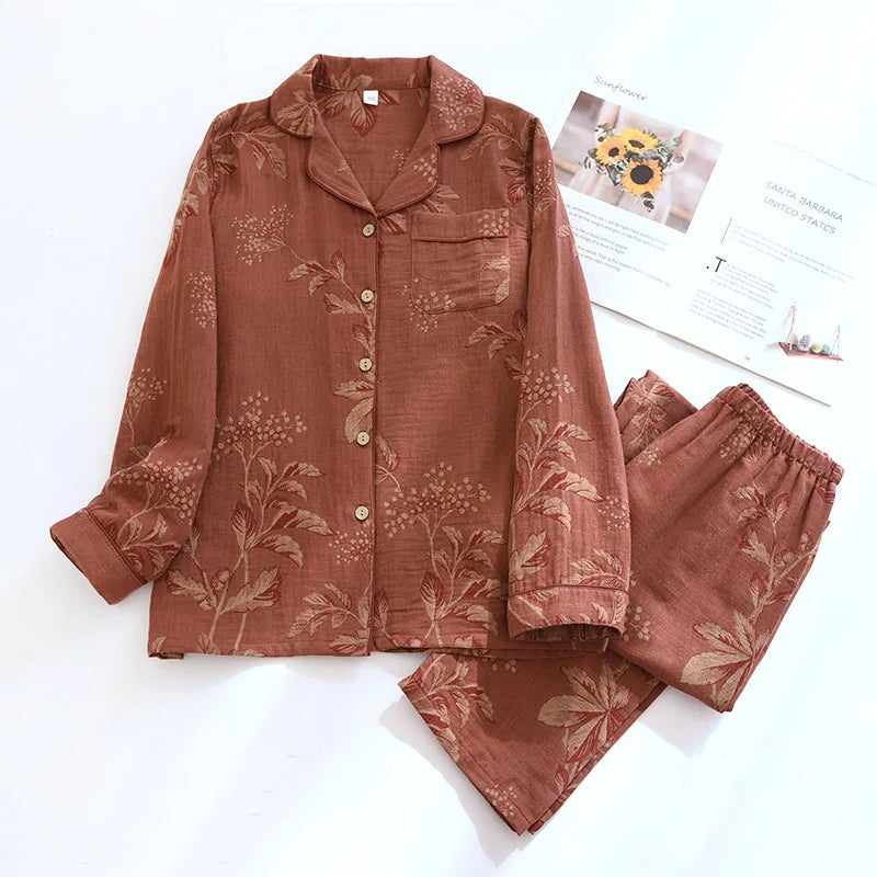 2025 new spring and summer women's pajamas suit long-sleeved trousers two-piece