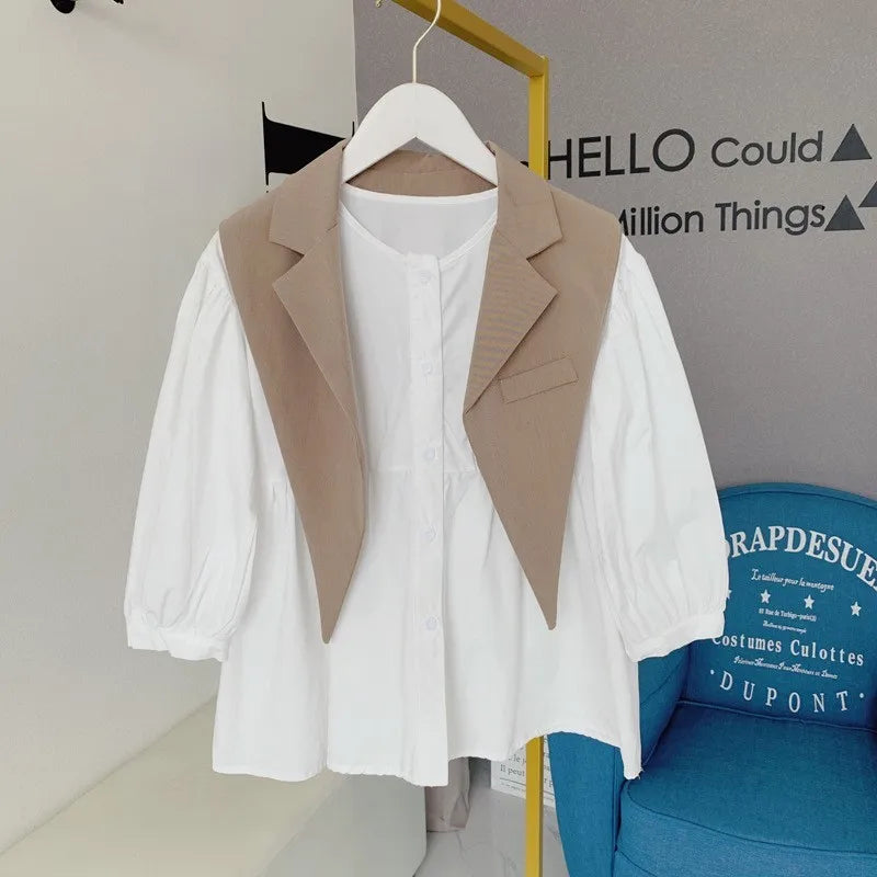 Girls 2-7y Fashion Cotton Dress Vest Shawl 2pcs Toddler Long Blouses