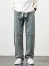 2024 Retro Blue Men's Jeans Large Size String Banding Wide Leg