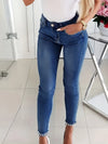 Women's Blue Skinny Jeans Pearl Accent Stretch Denim Casual Fit