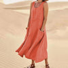 Cotton Linen Sleeveless Loose Swing Dress for Women