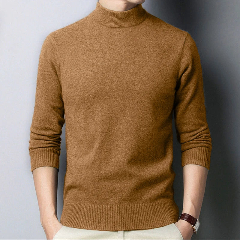 Cozy Knit Mock Neck Pullover For Men With Solid Color