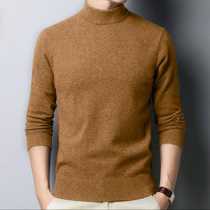 Cozy Knit Mock Neck Pullover For Men With Solid Color