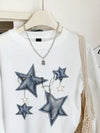 Street Women Sweatshirts Imitation Denim Prints Star Graphic Pullover